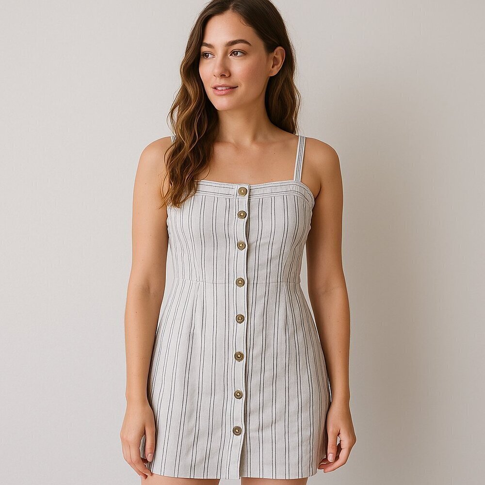 LA Hearts Linen Blend Stripe Button Front Mini Dress Size Small NWOT